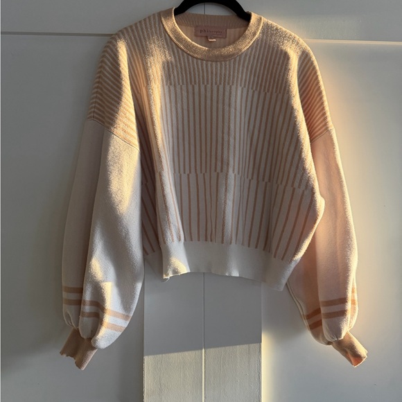 Philosophy Sweaters - Philosophy Cream and Pale Pink Striped Crewneck Sweater